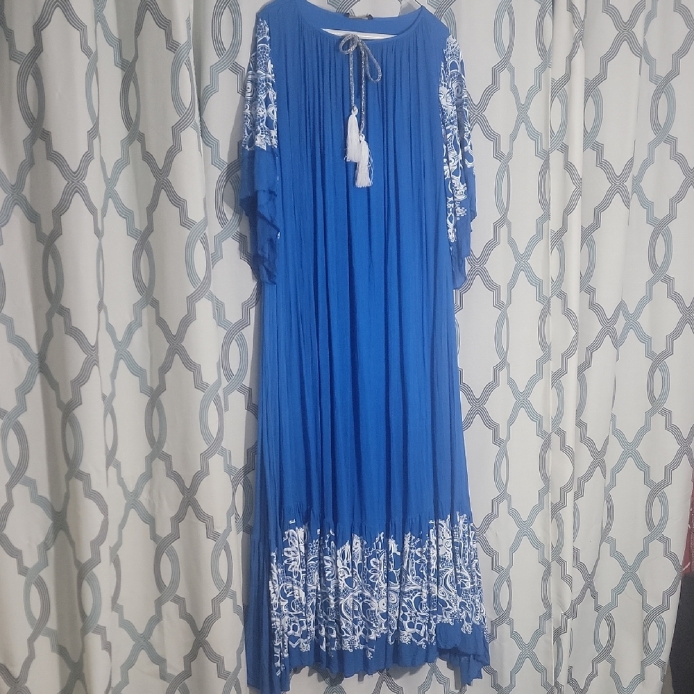 Blue and White Maxi Dress Size L -XL